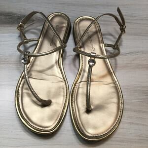 Bandolino Women's Size 6 Gold Thong Sandals Crystal Flat Strappy